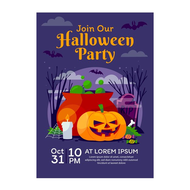 Flat halloween party invitation template
