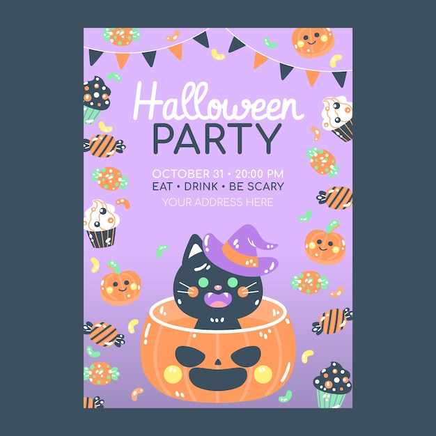 Free vector flat halloween party invitation template