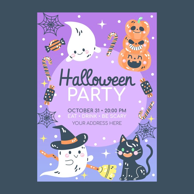 Flat halloween party invitation template