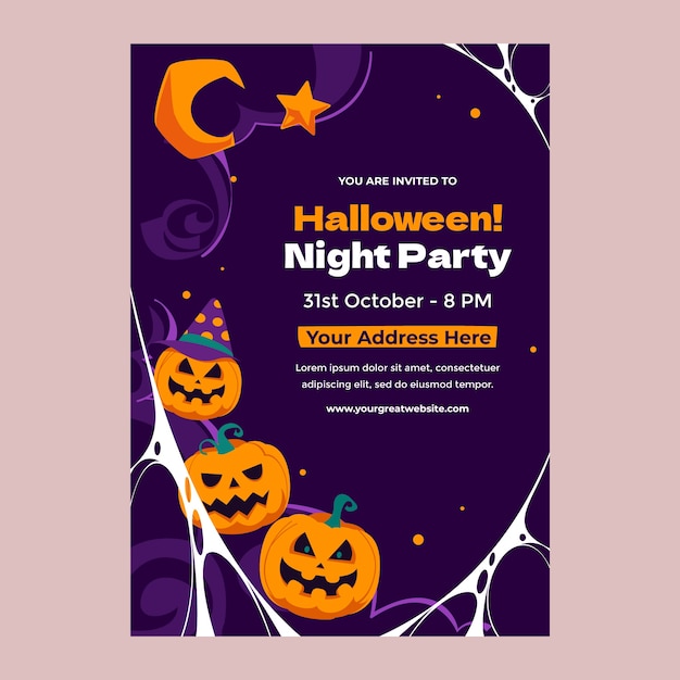 Free vector flat halloween party invitation template