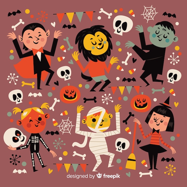 Free vector flat halloween party night collection