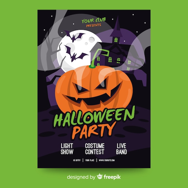 Free vector flat halloween party poster template