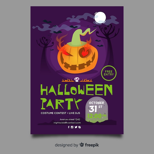 Flat halloween party poster template