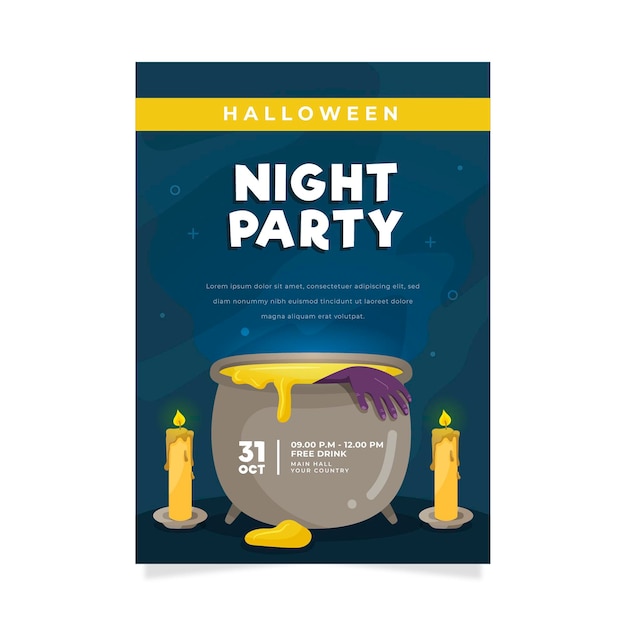 Flat halloween party poster with illustrations