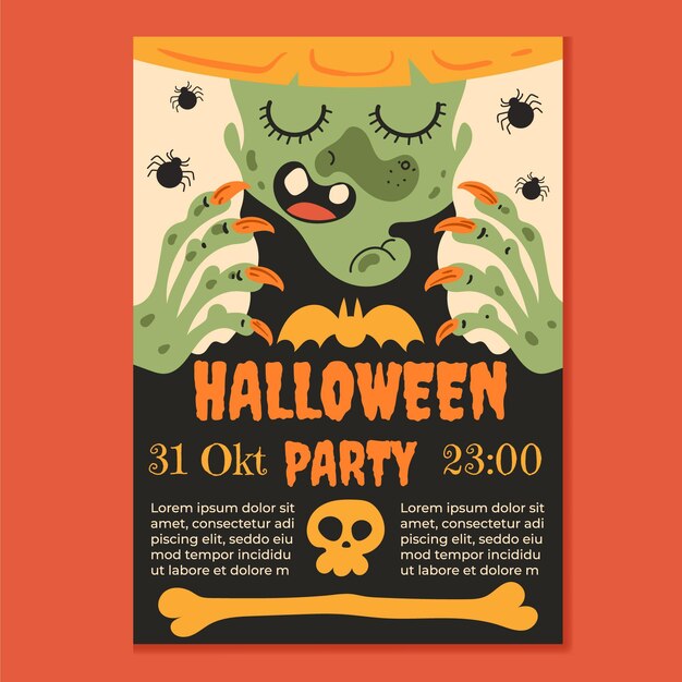 flat halloween party vertical flyer template