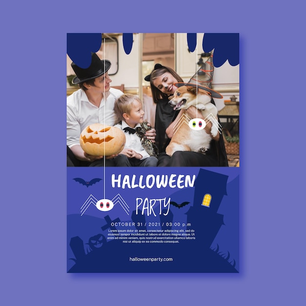 Flat halloween party vertical poster template with photo