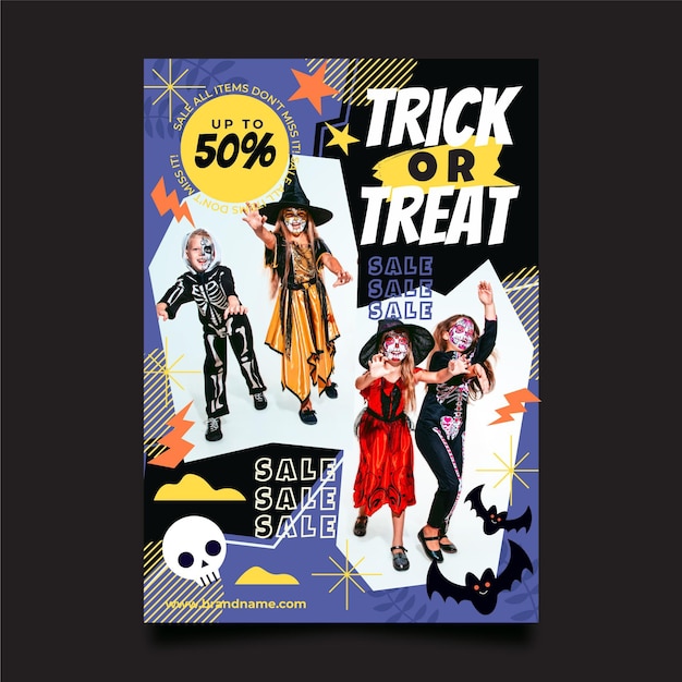 Flat halloween party vertical poster template with photo