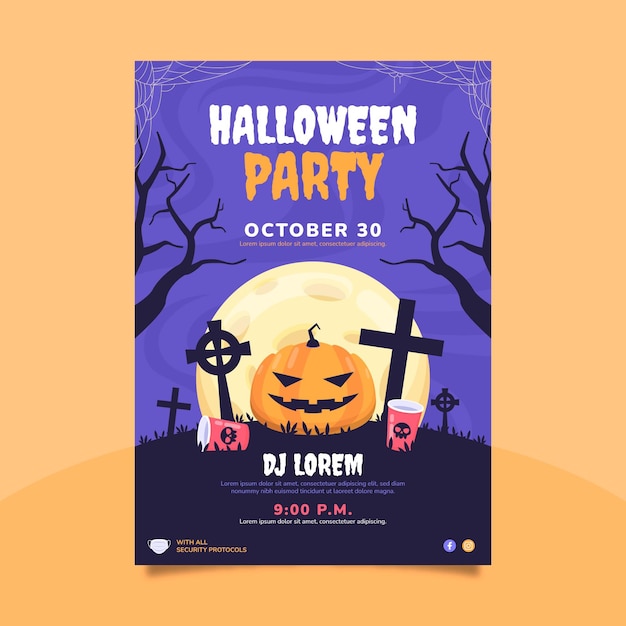 Free vector flat halloween party vertical poster template