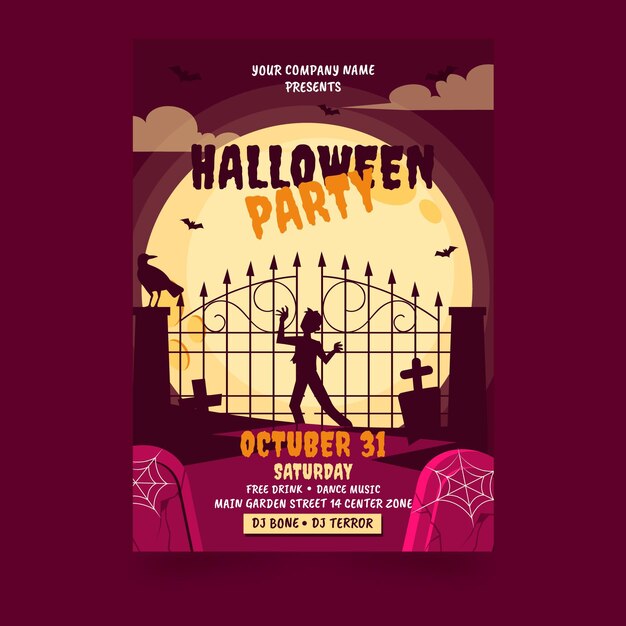 Flat halloween party vertical poster template