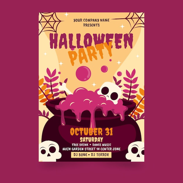 Flat halloween party vertical poster template