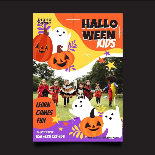 フラットハロウィンパーティー縦長ポスターテンプレート