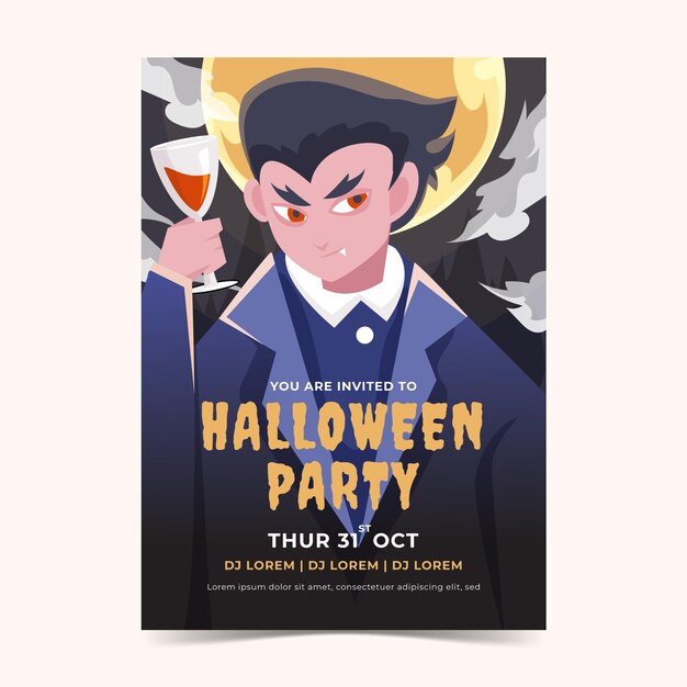 フラットハロウィンパーティー縦長ポスターテンプレート