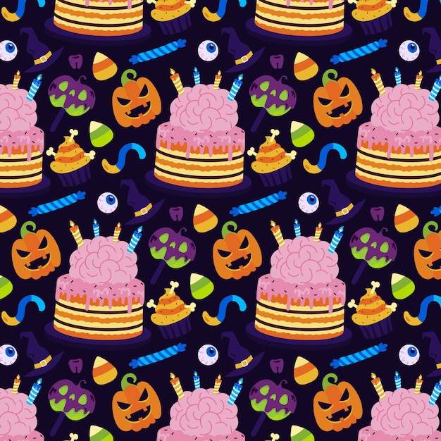 無料ベクター フラット ハロウィン パステル パターン背景