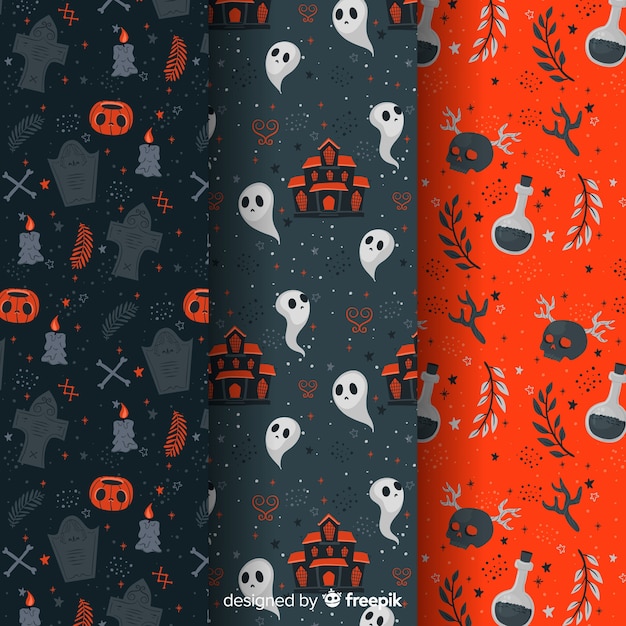 Free vector flat halloween pattern collection goth elements