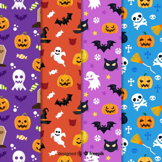 Flat halloween pattern collection various designs