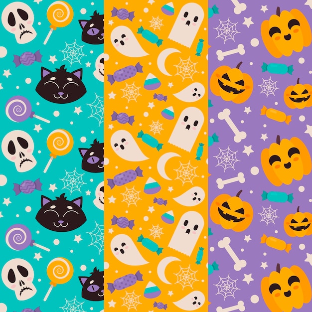 Free vector flat halloween patterns collection