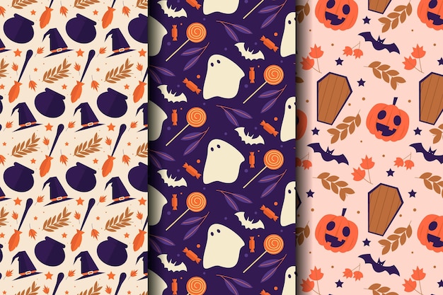 Free Vector flat halloween patterns collection