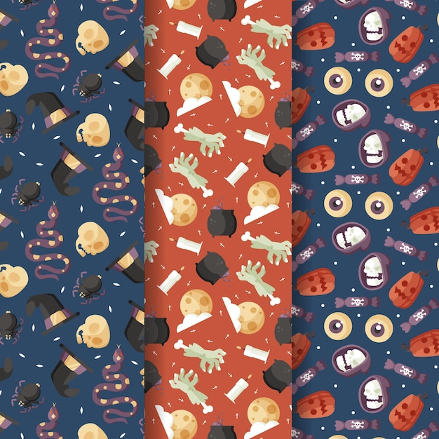 Free vector flat halloween patterns collection