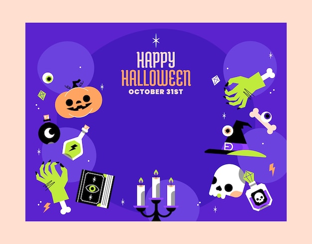 無料ベクター フラットハロウィンフォトコールテンプレート