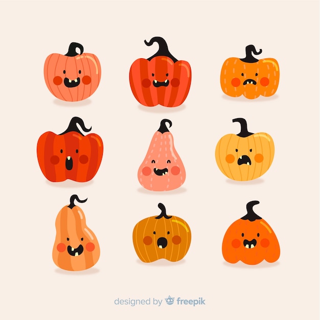 Flat halloween pumpkin collection