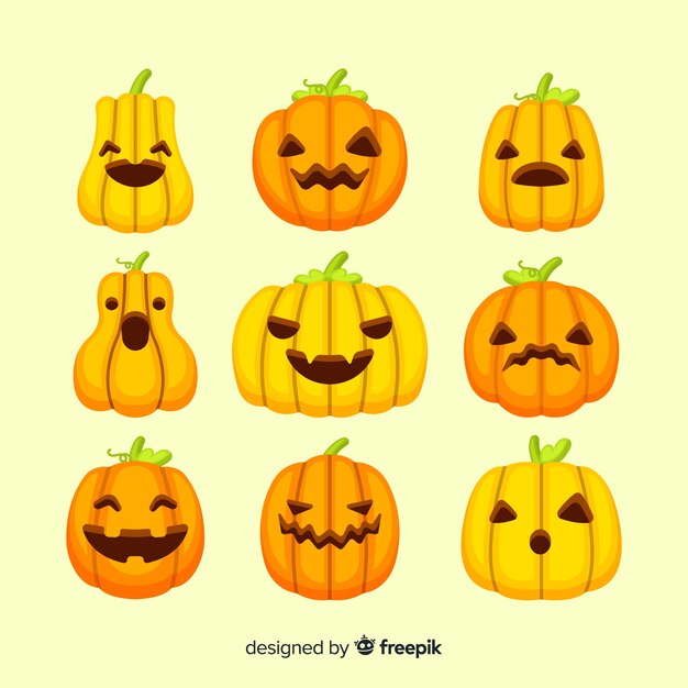 flat halloween pumpkin faces collection 