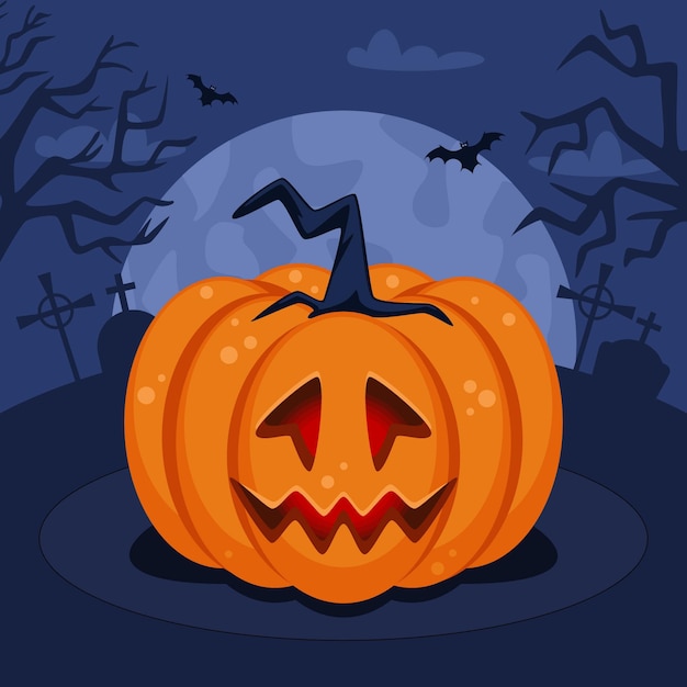 Halloween scary pumpkin in flat style Holiday cartoon concept 3489206  Vector Art at Vecteezy