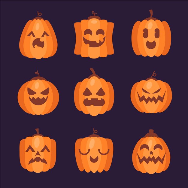 flat halloween pumpkins collection