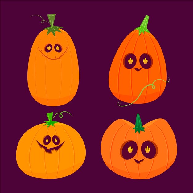 Collezione di zucche piatte di halloween