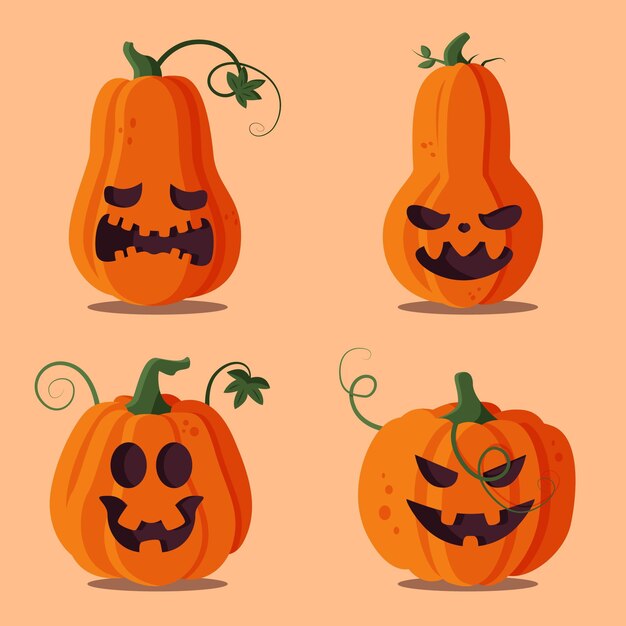 Free vector flat halloween pumpkins collection