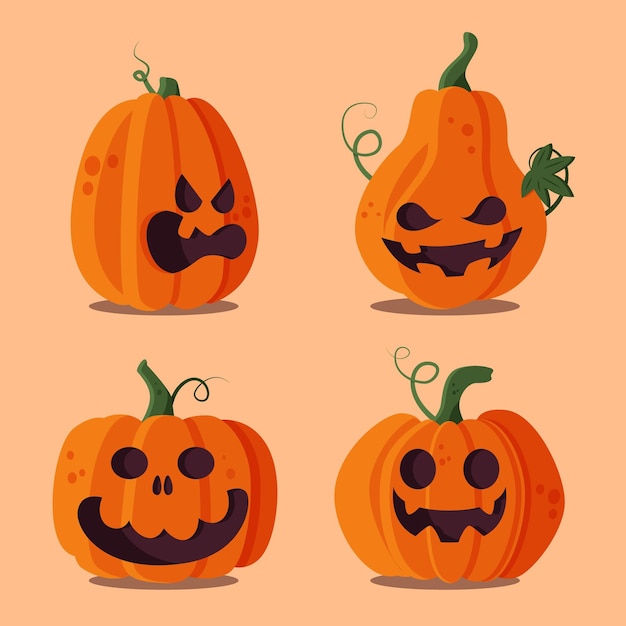 Vettore gratuito collezione di zucche piatte di halloween