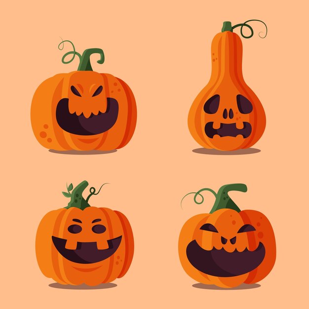 Flat halloween pumpkins collection