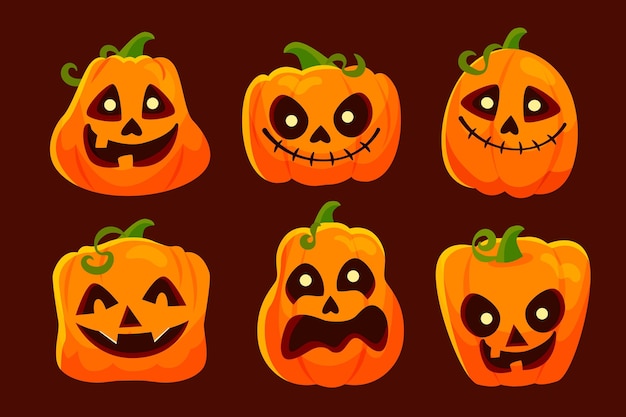 Vettore gratuito collezione di zucche piatte di halloween