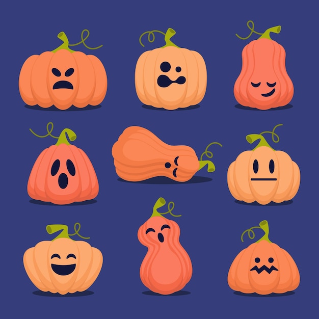 Collezione di zucche piatte di halloween