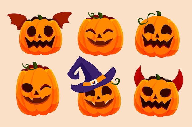 Vettore gratuito collezione di zucche piatte di halloween