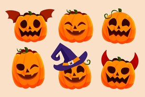 Бесплатное векторное изображение Плоская коллекция тыкв на хэллоуин