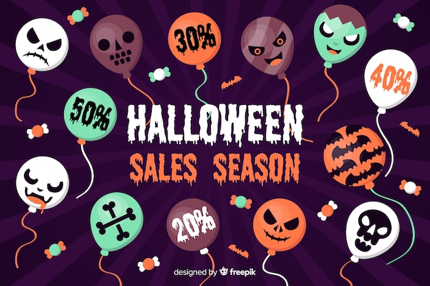 Flat halloween sale background with balloons