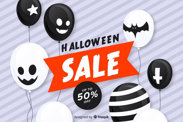 Flat halloween sale background with balloons