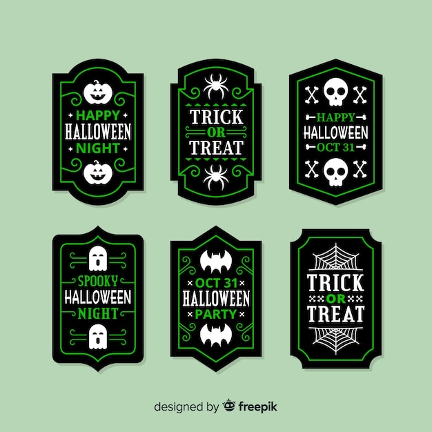 Vettore gratuito collezione di badge di vendita piatto halloween in verde