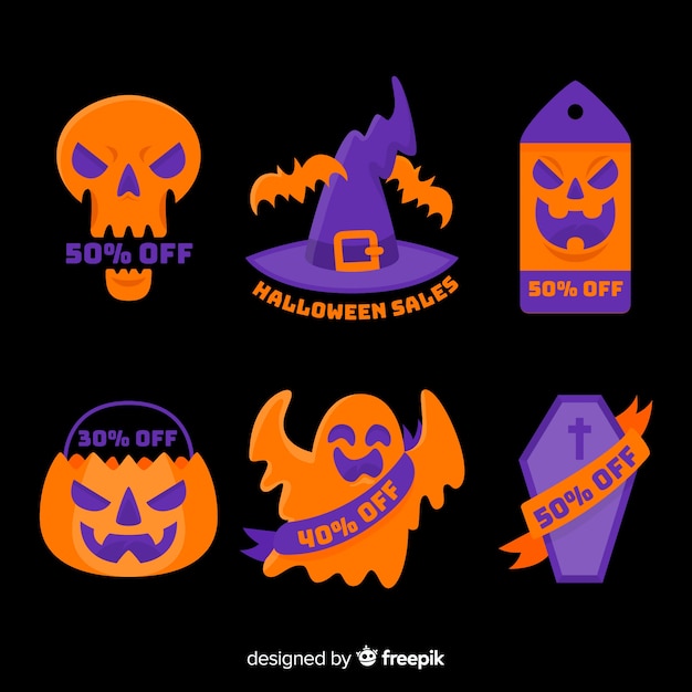 Free vector flat halloween sale badge collection