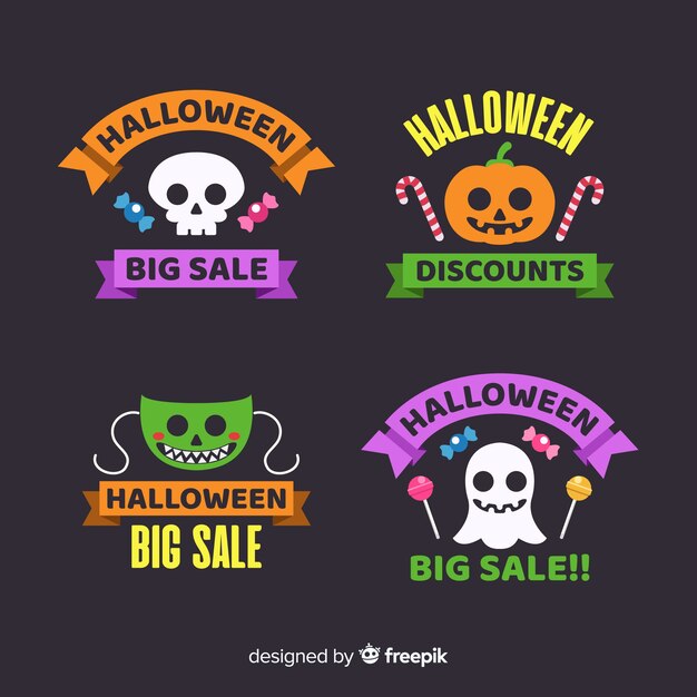 Vettore gratuito collezione di badge vendita di halloween piatto