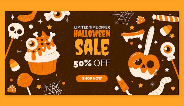 Flat halloween sale banner template