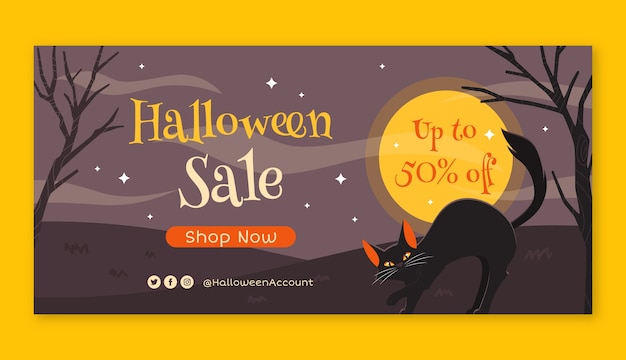 Flat halloween sale banner template