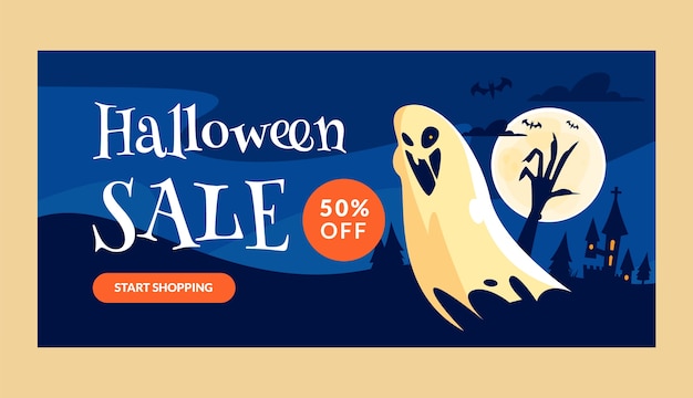 Vettore gratuito modello di banner di vendita piatto di halloween