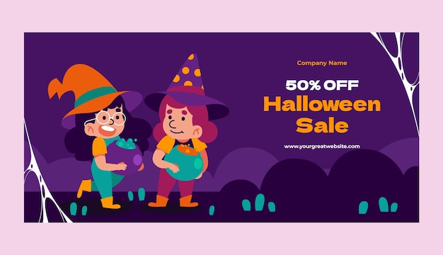 Vettore gratuito modello di banner di vendita piatto di halloween