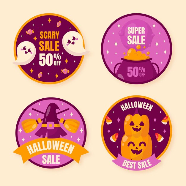 Flat halloween sale labels collection