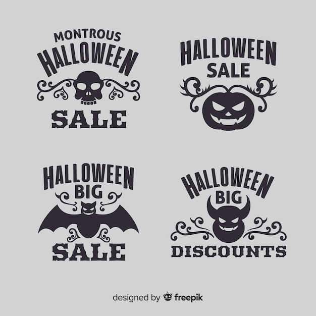 Flat halloween sale logo collection