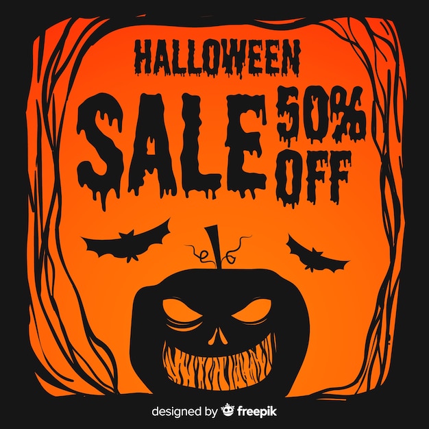 Free vector flat halloween sale with red and black pumpkin