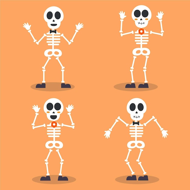 Free vector flat halloween skeletons collection
