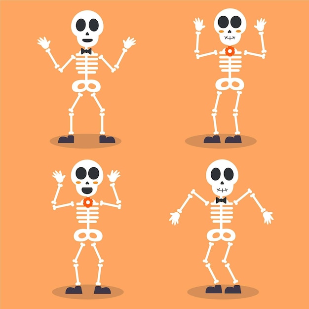 Flat halloween skeletons collection