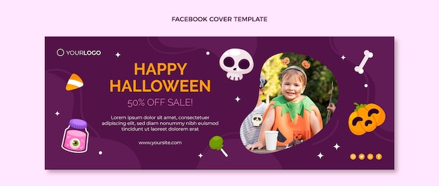 Flat halloween social media cover template